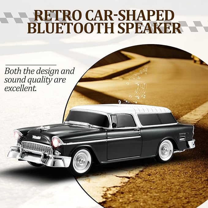 Retro car-shaped Bluetooth speaker, high-definition sound quality, TWS pairing, multiple interface outputs, truck model Bluetooth speaker, suitable for desktop decoration, parties, beach (BLACK)