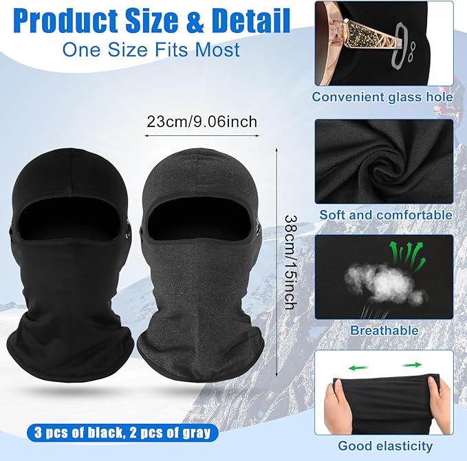 Suhine 5 Pcs Winter Balaclava Ski Mask Windproof Thermal Full Face Mask Cold Weather Balaclava with Reflective Stripe