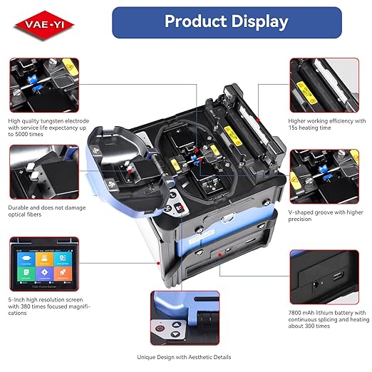 FA-66S Fiber Optic Fusion Splicer, 6 Motors Core Aligment Recognize The Fiber Type,Suitable for FTTH/FTTX/Metropolitan Area Network, 7800mAh Li-Battery, Touch Screen, Fast Splicing