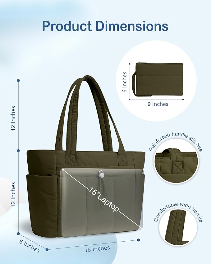 TOPDesign Puffy Tote Bag for Women with Cup Holder & Laptop Compartment & Cosmetic Bag & Trolley Sleeve for Work, Travel