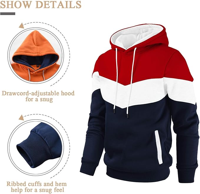 Gesean Men's Novelty Color Block Pullover Fleece Hoodie Long Sleeve Casual Sweatshirt with Pocket