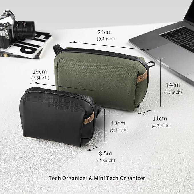 PGYTECH Travel Tech Organizer, Waterproof Tech Pouch, Electronics Accessories Organizer Travel Carrying Case, Organizer Bag for Cables, Cord, Phone Batteries, Charger,Photography SD Card, Black