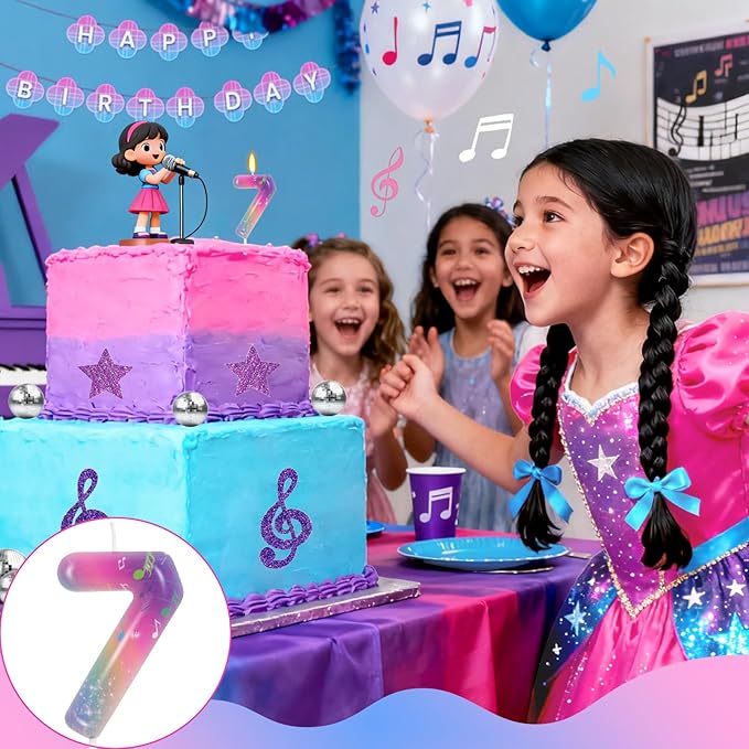 FAMGift Kpop Musical Note Birthday Candles - Number 7 Candle for Music Demon Themed Cake Topper, Colorful Birthday Decorations for Girls