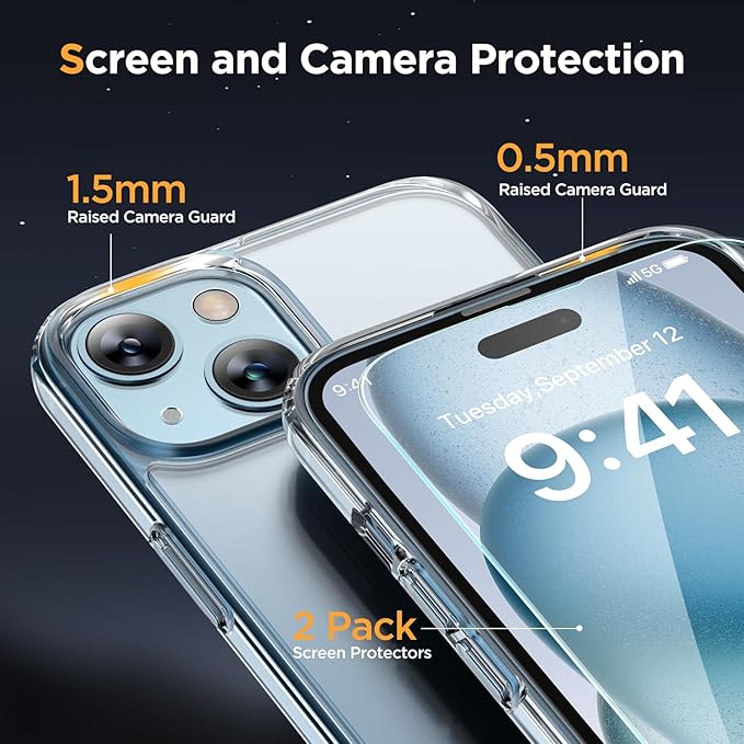 Miracase Magnetic for iPhone 15 Case (Compatible with MagSafe)（with 2X Screen Protectors） Military-Grade Protection, Anti-Fingerprint Translucent Matte Phone Cover for iPhone 15 6.1 inch, Clear