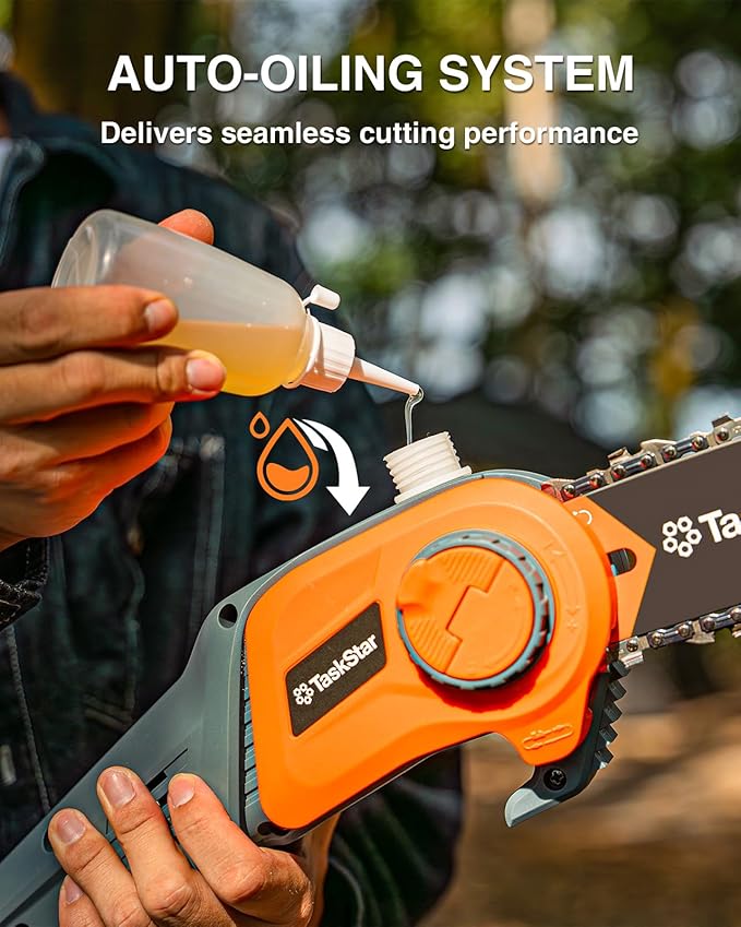8-Inch Cordless Pole Saw, Electric Pole Saws for Tree Trimming, 2×4000mAh Batteries, 600W Powerful Motor, Max Reach 15Ft, Tool-Free Chain Tensioning, Auto Lubrication