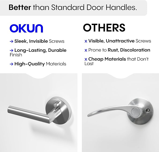 Okun Stark 1-Pack Chrome Privacy Door Levers – Push Button Lock, Reversible, Sleek Concealed-Mount Design for Bedroom & Bathroom
