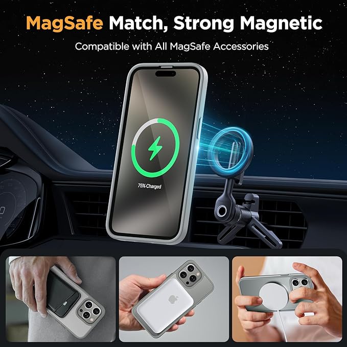 Miracase Magnetic for iPhone 15 Pro Max Case 6.7 inch (Compatible with MagSafe)（with 2X Screen Protectors） Military-Grade Protection, Anti-Fingerprint Translucent Matte Phone Cover, Gray