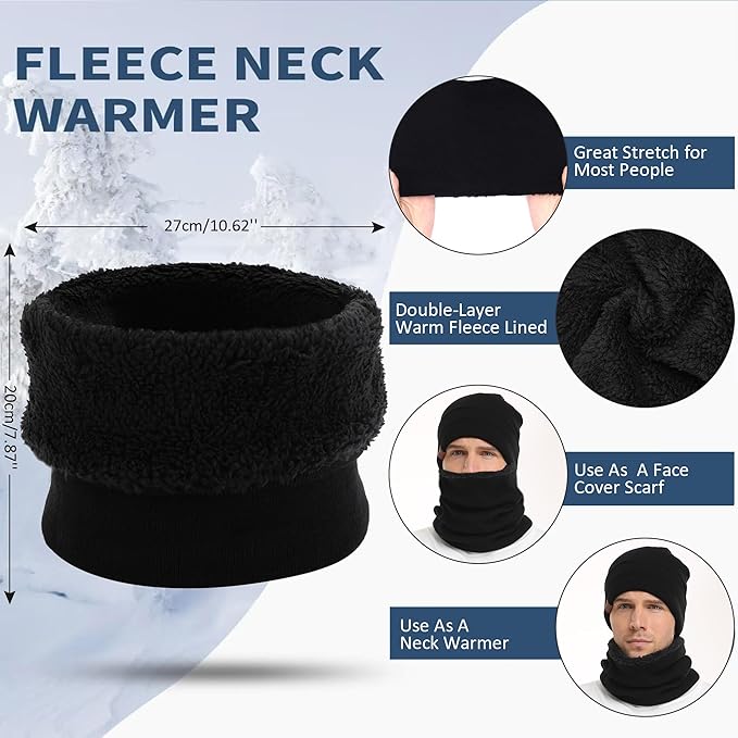 Winter Beanie Hat Scarf Touchscreen Gloves Set for Men and Women, Beanie Gloves Neck Warmer Set with Warm Knit Fleece Lined