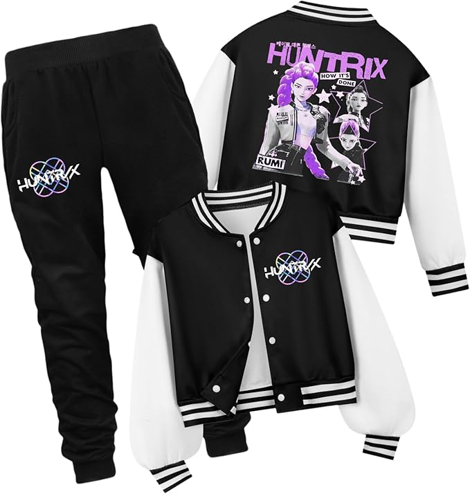 HUEAHDOU Demon Movie Hunters Unisex Kids Cute Cartoon Hoodie Set Kids Casual Long Sleeve Pullover Sweatshirt and Pants Set
