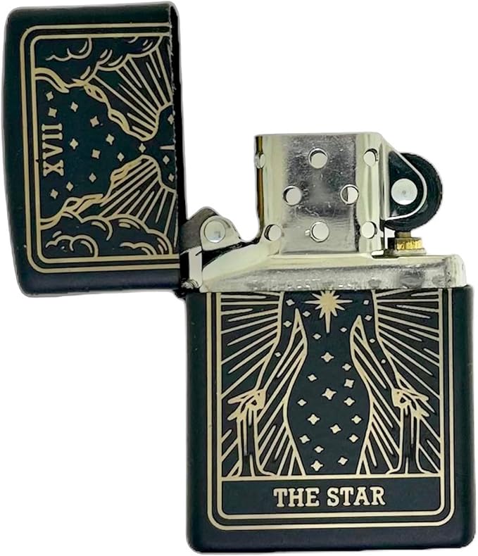 23 Custom Tarot Card - Major Arcana Card Laser Engraved Zippo Black Matt Windproof Lighter (The Star)