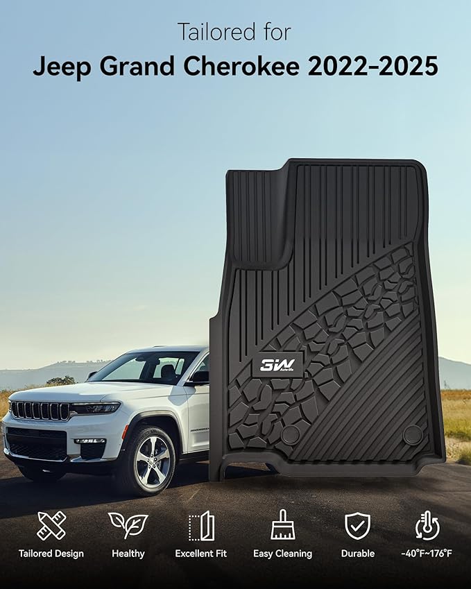 3W Floor Mats & Cargo Liner & Seatback Mats Fit for 2022-2025 Jeep Grand Cherokee WL/4xe 5-Seat Only, (NOT for WK2 or L), TPE All Weather Heavy Duty Car Accessories