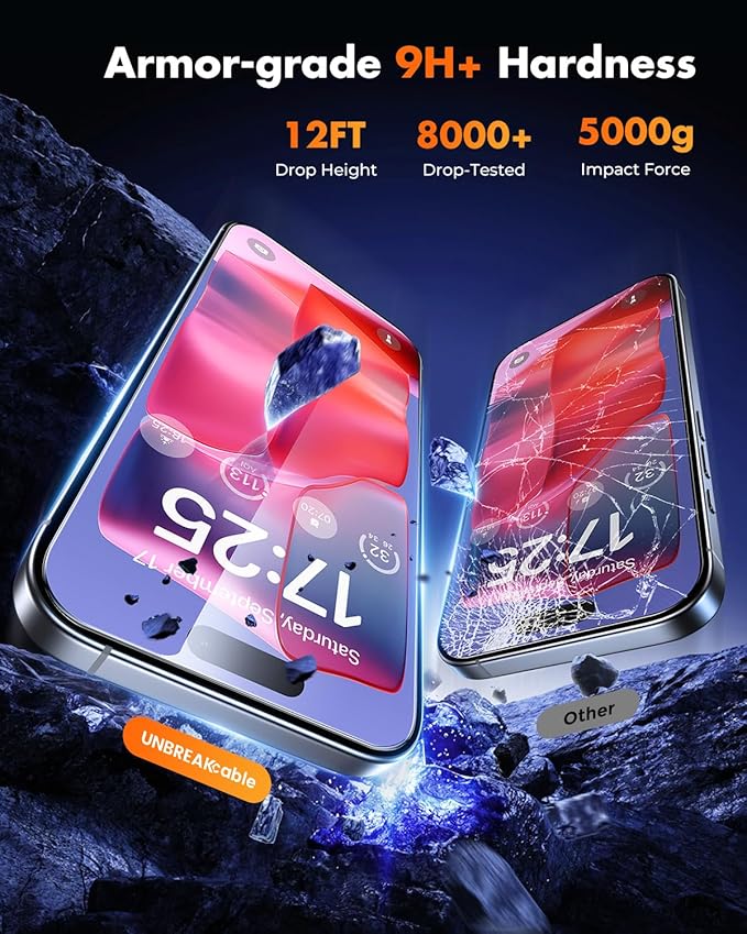 UNBREAKcable iPhone 16 Plus Screen Protector [3-Pack], Tempered Glass with Auto-Align Tech for Easy Install, 9H+ Hardness, Anti-Fingerprint, Ultra-Clear, Full-Coverage Protection, 6.7-Inch