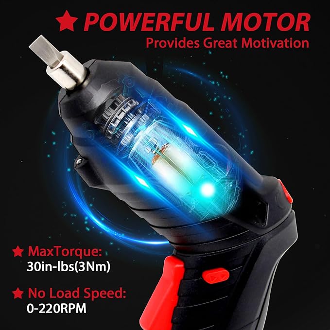 Cordless Electric Screwdriver, Charging 2-3hours, 47 pcs Accessories Small Drills for Moving, Disassembling and Reassembling Cabinets and Beds not Suitable for Construction Sites and Concrete Drilling