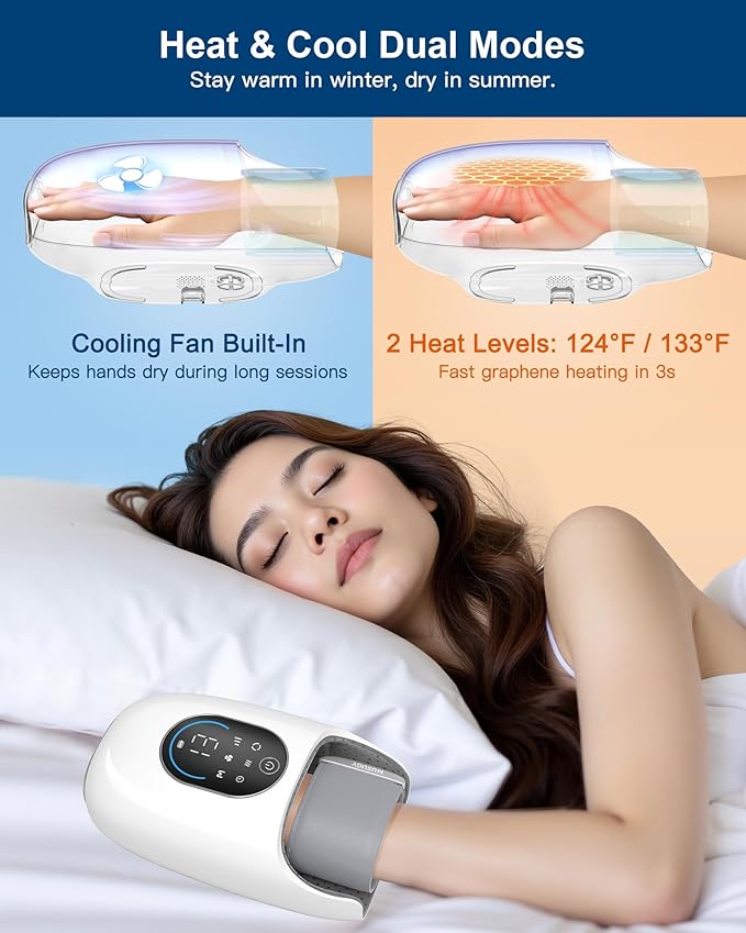 Hand Massager with Heat and Compression : Full-Hand and Wrist Coverage with Touchscreen & Palm Roller – Designed for Daily Comfort at Home, Office, or Travel