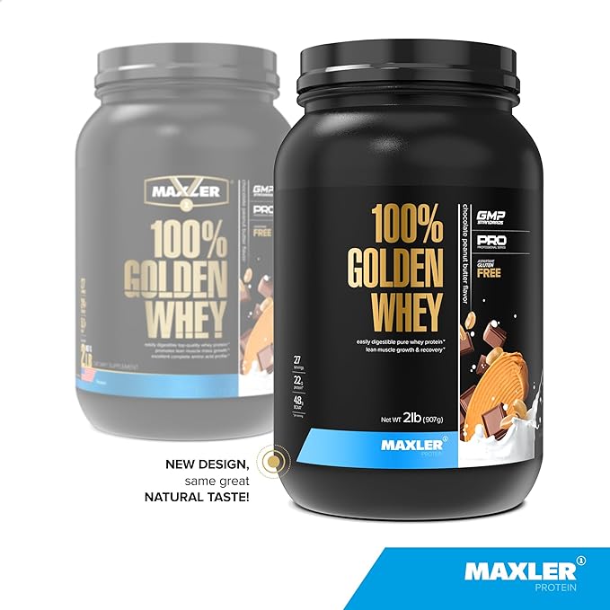 Maxler 100% Golden Whey Protein - 22g of Protein per Serving - Whey Protein Powder for Pre Post Workout - Fast-Absorbing Whey Concentrate, Isolate & Hydrolysate Blend - Chocolate Peanut Butter 2 lb