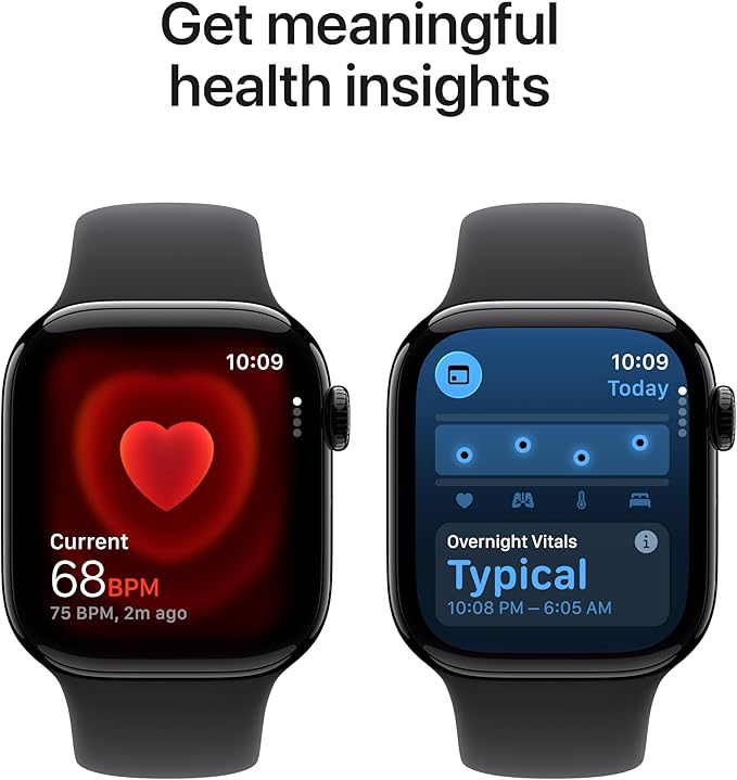 Apple Watch Series 11 [GPS 42mm] Smartwatch with Jet Black Aluminum Case with Black Sport Band - S/M. Sleep Score, Fitness Tracker, Health Monitoring, Always-On Display, Water Resistant