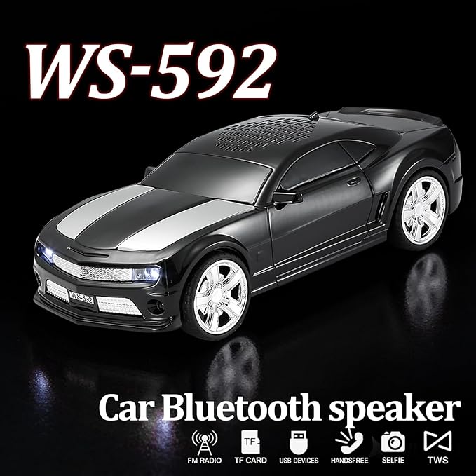 Classic Sports Car Model Bluetooth Speaker, Portable Wireless Outdoor Speaker with HD Sound, TWS Pairing, Truck Bluetooth Speaker, Parties & Home Audio (Black)