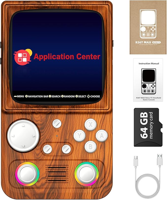 R36TMAX Retro Gaming Console, 4.0'' IPS Screen, Retro Handheld Game Console with 18000+ Classic Games Supports WiFi Networked Fighting and OTG, 4000mAh Battery, with Portable Case(Wood Brown 64GB)