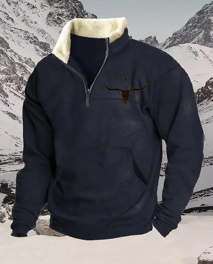 Western Sweatshirts for Men Aztec Retro Pullover Quarter Zip Sweatshirt Mens Stitching Color Fleece Sweatshirt