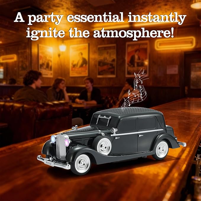 Vintage Car Bluetooth Speaker, Retro Classic Model with Powerful Sound, Built-in Mic, TWS Dual Pairing, Multi-Interface Output, Portable Wireless Outdoor Speaker for Parties & Beach (Black)