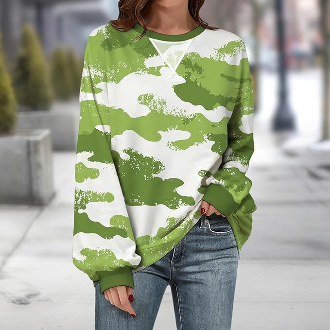 Womens Sweatshirts Fahsion Floral Print Long Sleeve Comfy Fall Tops Oversized Casual Crewneck Pullover Shirts