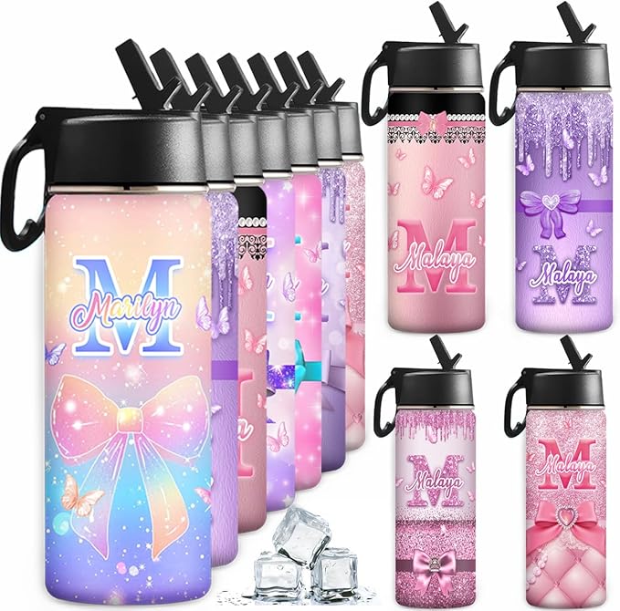 VIPOPSA Custom Kids Insulated Water Bottle 18oz Personalized Water Bottle With Straw Lid Gifts For Girls Boys School Sports Bottles