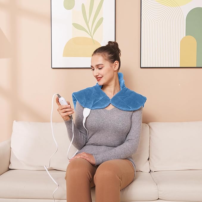 Ruqiji Neck&Shoulder&Back Heating Pad, Pain Relief for Back/Neck/Shoulders/Menstrual Pain, Christmas Gifts for Women Men Mom Dad (01-Light Blue, 19" x 24")