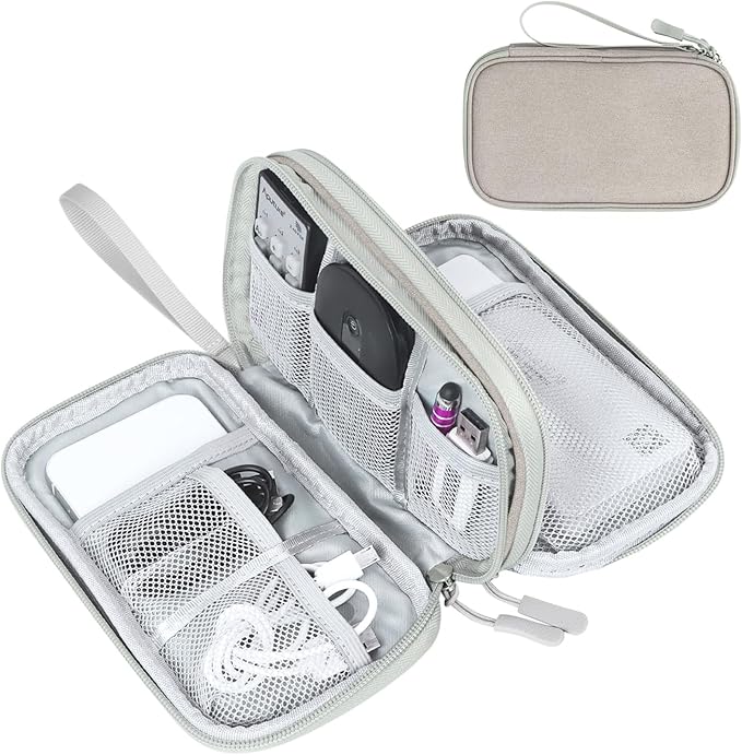 FYY Electronic Organizer, Travel Cable Organizer Bag Pouch Electronic Accessories Carry Case Portable Waterproof Double Layers All-in-One Storage Bag for Cable, Cord, Charger, Phone, Earphone Khaki