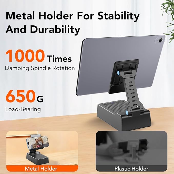 Multifunctional Cell Phone Stand with Wireless Bluetooth Speaker and Anti-Slip Base, HD Stereo Compatible with Multiple Devices, Tech Gadgets Gifts for Men/Women/Parents/Child (Black)