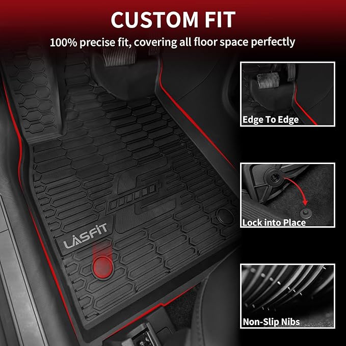 LASFIT Floor Mats for Ford Mustang Mach-E 2021-2025 TPE All Weather Protector Car Liners, 1st & 2nd Row, 3pcs Black