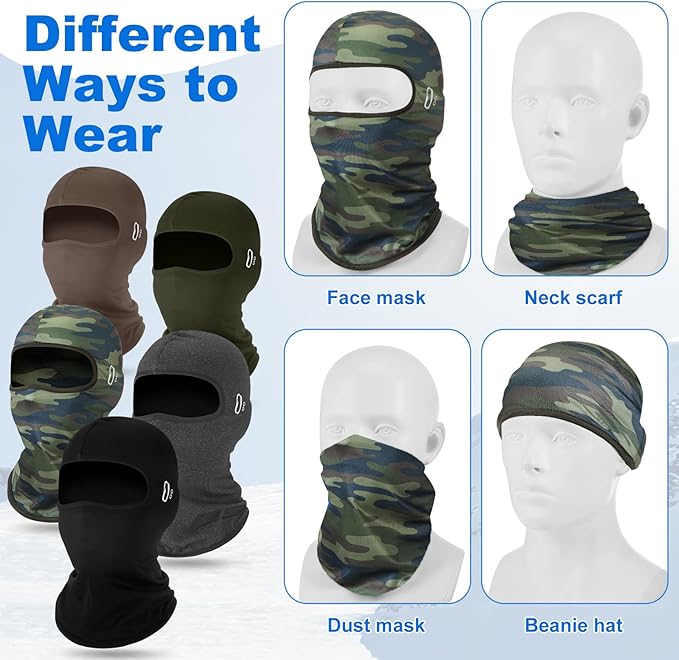 Suhine 5 Pcs Winter Balaclava Ski Mask Windproof Thermal Full Face Mask Cold Weather Balaclava with Reflective Stripe