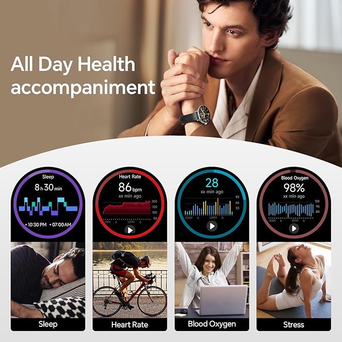 Smart Watches for Men/Women,1.27" HD Fitness Watch Answer/Make Call, Heart Rate/Sleep/SpO2，Round Smart Watch for iPhone/Samsung/Android,IP68 Waterproof，110+ Sport Mode-Black(2 Bands)