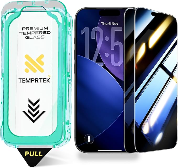 TEMPRTEK+ 2-Pack iPhone 17 Pro Max Screen Protector Fits iPhone 16 Pro Max Screen Protector Privacy - 9H Military Grade Scratch Fingerprint Resistance, Anti-Glare Shatterproof Tempered Glass, Anti-Spy