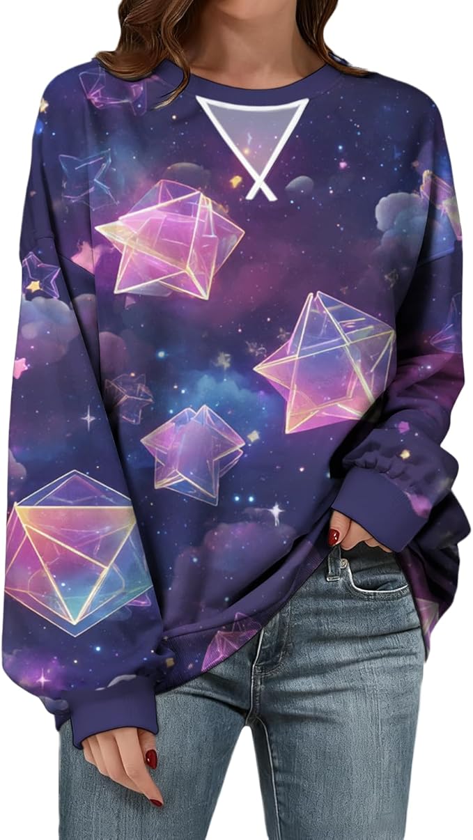 Womens Sweatshirts Fahsion Floral Print Long Sleeve Comfy Fall Tops Oversized Casual Crewneck Pullover Shirts
