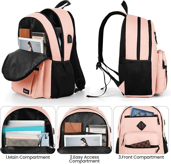 BIKROD Backpack for Girls Women, School Backpack for Teen Boys, Lightweight Casual High School Bookbag, Daily-use Travel Laptop Backpack with USB Charging Port Fits 15.6 Inch Notebook