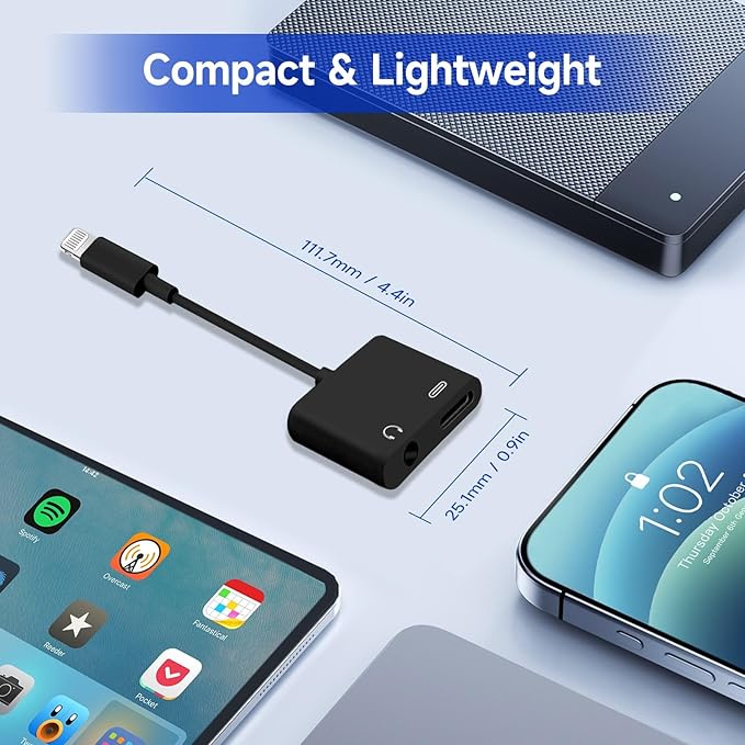 [Apple MFi Certified] 2-in-1 Charging & Audio Adapter for iPhone, Lightning to 3.5mm Headphone Jack Dongle Splitter, Supports Hi-Res Lossless Sound, Compatible with iPhone 14/13/12/11/XS/XR/8/7 1Pack