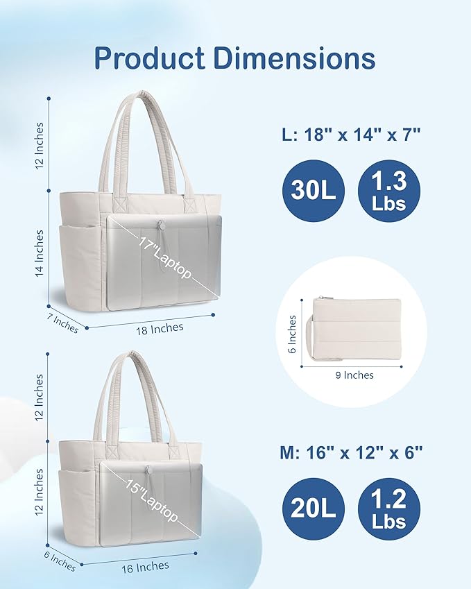 TOPDesign Puffy Tote Bag for Women with Cup Holder & Laptop Compartment & Cosmetic Bag & Trolley Sleeve for Work, Travel