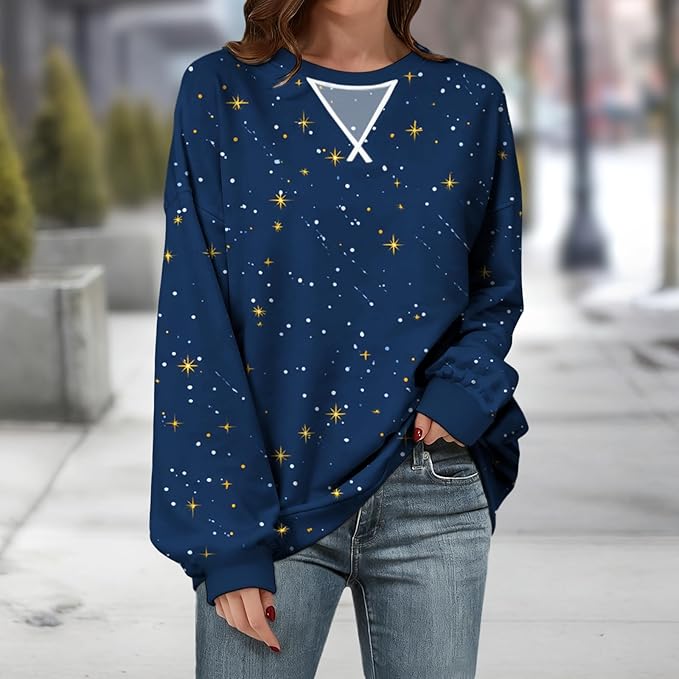 Womens Sweatshirts Fahsion Floral Print Long Sleeve Comfy Fall Tops Oversized Casual Crewneck Pullover Shirts