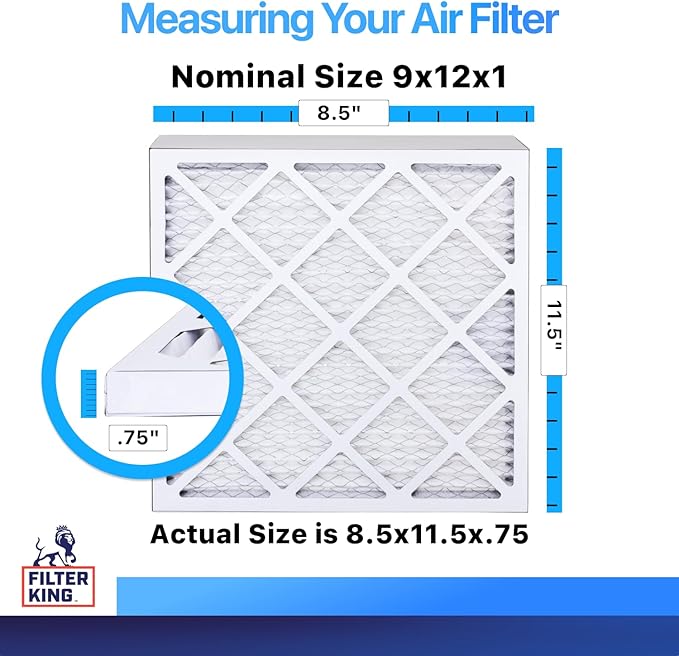 Filter King 9x12x1 Air Filter | 5-PACK | MERV 8 HVAC Pleated A/C Furnace Filters | MADE IN USA | Actual Size: 8.5 x 11.5 x .75"