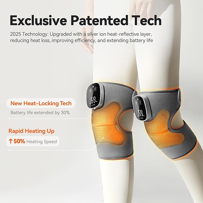 Knee Massager with Heat Vibration for Pain Relief MAXwarm 5.0-Heated Knee Brace with 5 Heat Levels and 4-Zone Massage, X-Warm Temperature Lock Tech, Gifts for Men Women(Grey, 1-Pack)