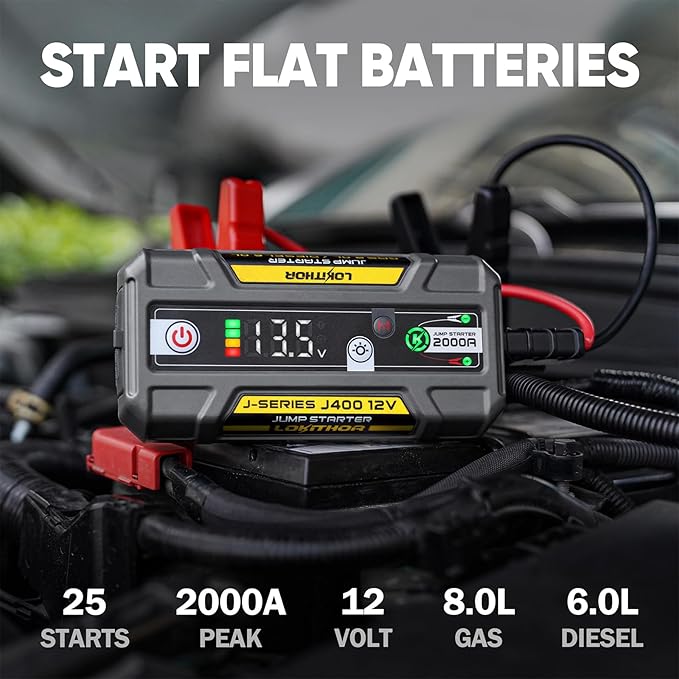 LOKITHOR J400 Jump Starter with ConnectMax Tech, 2000A 12V Battery Jumper Starter Portable, Lithium Jump Box and Jump Pack for Up to 8.0-Liter Gas and 6.0-Liter Diesel Engines, Smart Digital Screen