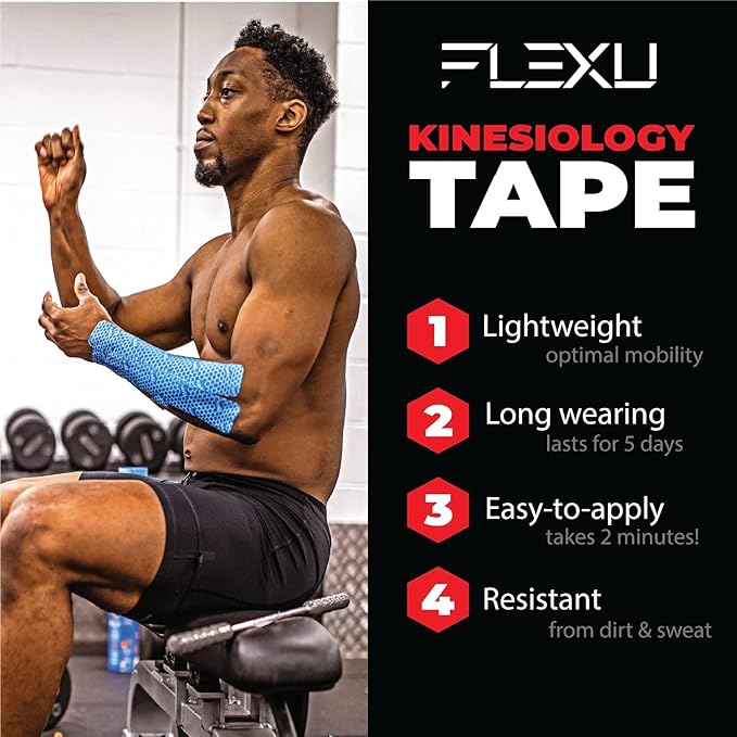 FlexU Kinesiology Tape - 60 2" x 10" Pre-Cut Strips for Lower Back, Knees, & Shoulders; Pain Relief & Support for Muscles & Joints, Shoulders, Knees & Back, Rheumatism, Gout, Osteoporosis (Beige)