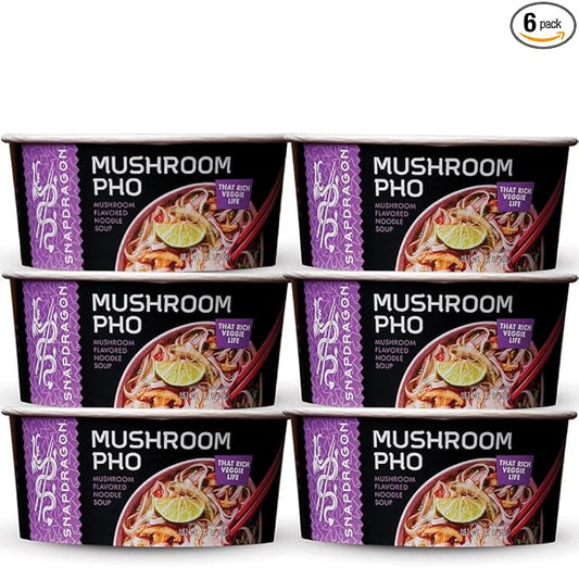 Snapdragon Mushroom Pho Instant Noodle Bowls | Mushroom Flavor Broth with Rice Noodles | Gluten Free | No Artificial Flavors | No MSG Added | 2.1 oz (6 Pack)