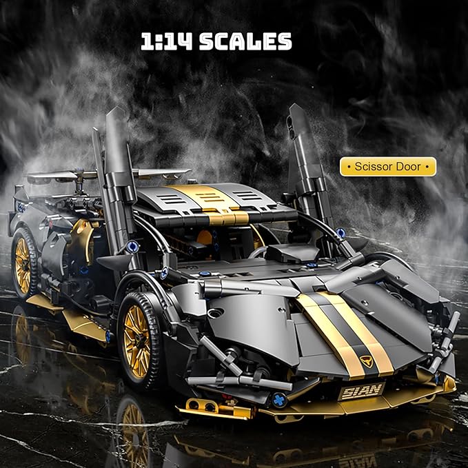 Sport Race Car Building Block Sets for Adults Boys,Black Technical Racing Supercar Toys Kits with LED Light Collectible 1:14 MOC Model Construction Birthday Gifts for Teens Age 8-12 8-14,14+