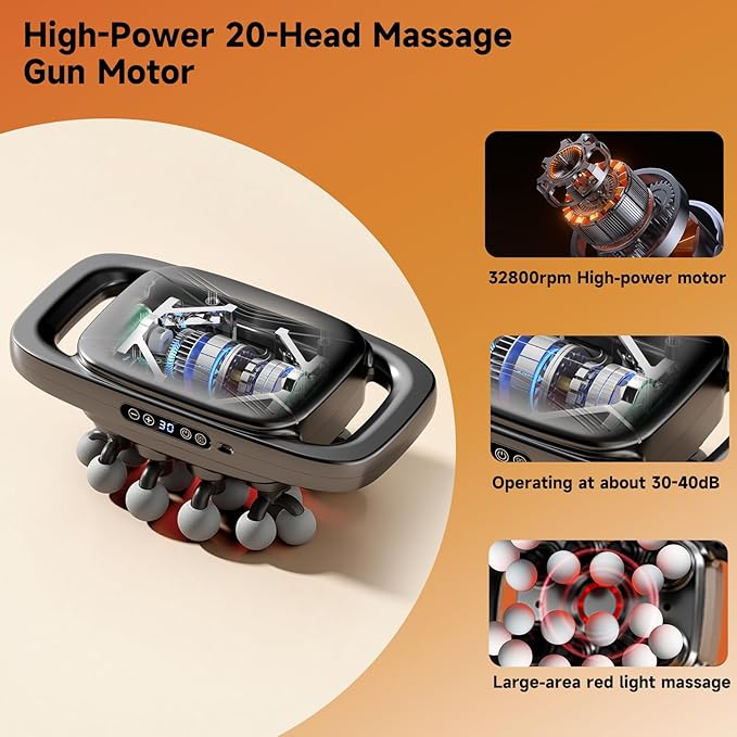 20 Head Massage Gun, Muscle Massager with 3 Modes & 30 Levels Intensities, Quiet Massage Gun Deep Tissue for Back, Shoulders, Legs and Full Body Muscle Pain Relief, Gifts for Men, Women