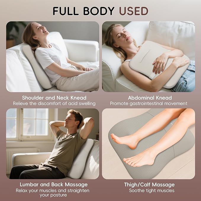 Back Massager, Rolling Up and Down Back Massager with Heat, Back Massage 4D Kneading for Pain Relief Deep Tissue, Ultrathin Shoulder Massager Gift for Women Men Parents Christmas, Khaki