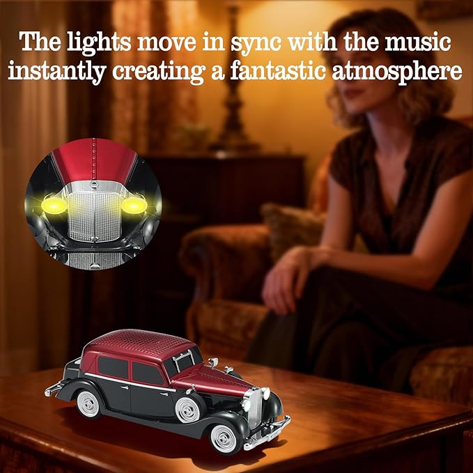 Vintage Car Bluetooth Speaker, Retro Classic Model with Powerful Sound, Built-in Mic, TWS Dual Pairing, Multi-Interface Output, Portable Wireless Outdoor Speaker for Parties & Beach (RED)