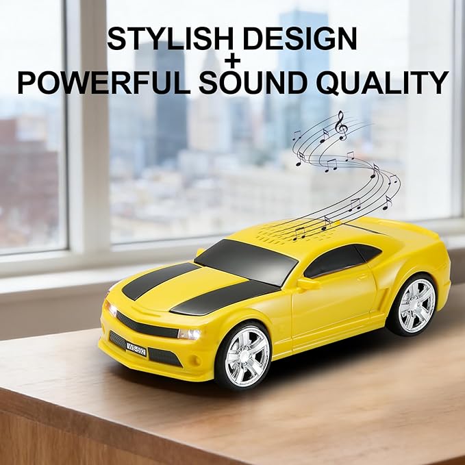 Classic Sports Car Model Bluetooth Speaker, Portable Wireless Outdoor Speaker with HD Sound, TWS Pairing, Truck Bluetooth Speaker, Parties & Home Audio (Yellow)