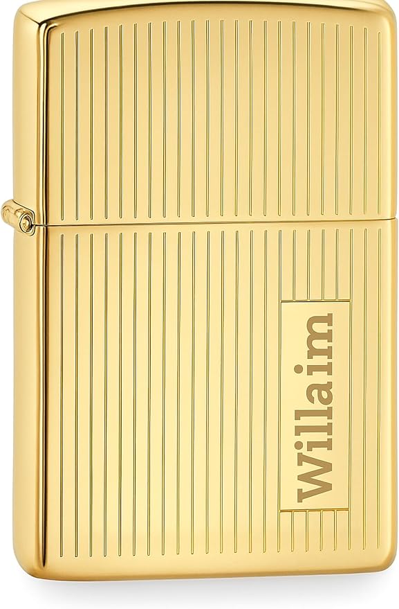 Personalized The Striped Design ZIPPO Lighter - Free Engraving - Christmas, Halloween & Valentines Day Gift (Gold)