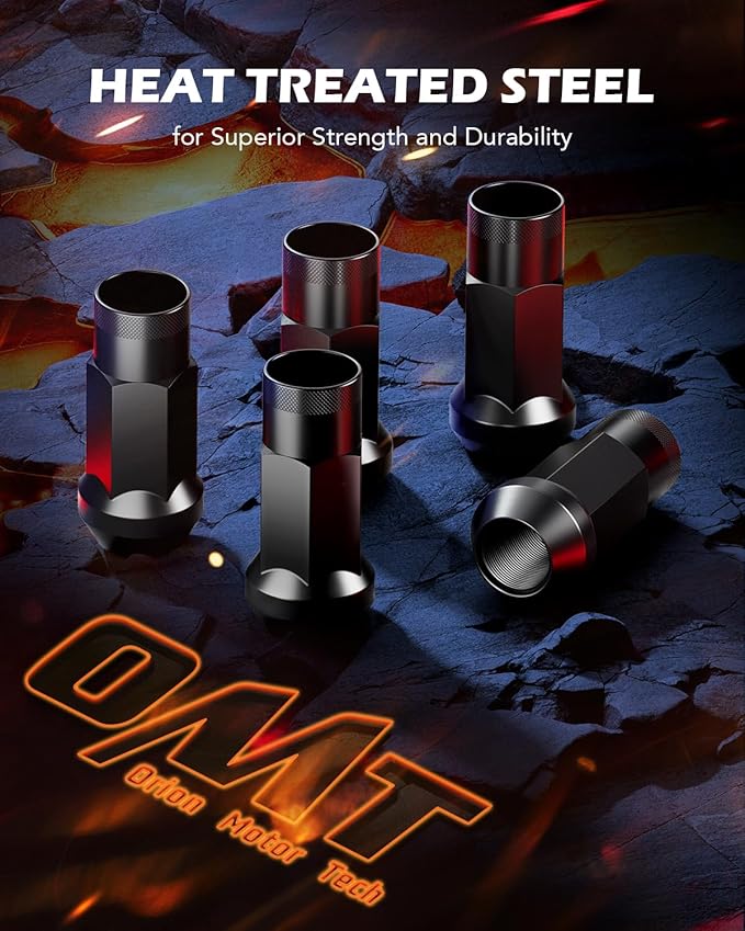 Orion Motor Tech M12x1.25 Lug Nuts, 12mmx1.25 Wheel Lug Nuts Compatible with Infiniti Nissan Subaru Suzuki and More, Open End Lug Nut Set, Set of 20, Black